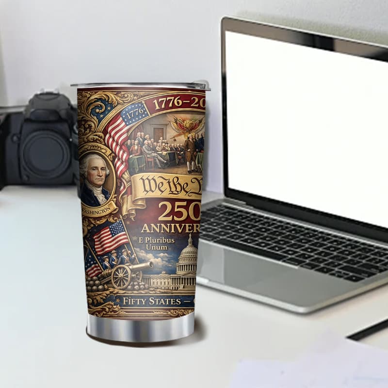 TEMU 1pc 250th Anniversary Themed Insulated Mug With Lid - 20oz Vacuum Suitable For Coffee, Tea, For, Office, Travel, Leakproof Stainless Steel For Hot/cold Drinks, Reusable Cup, Gift For