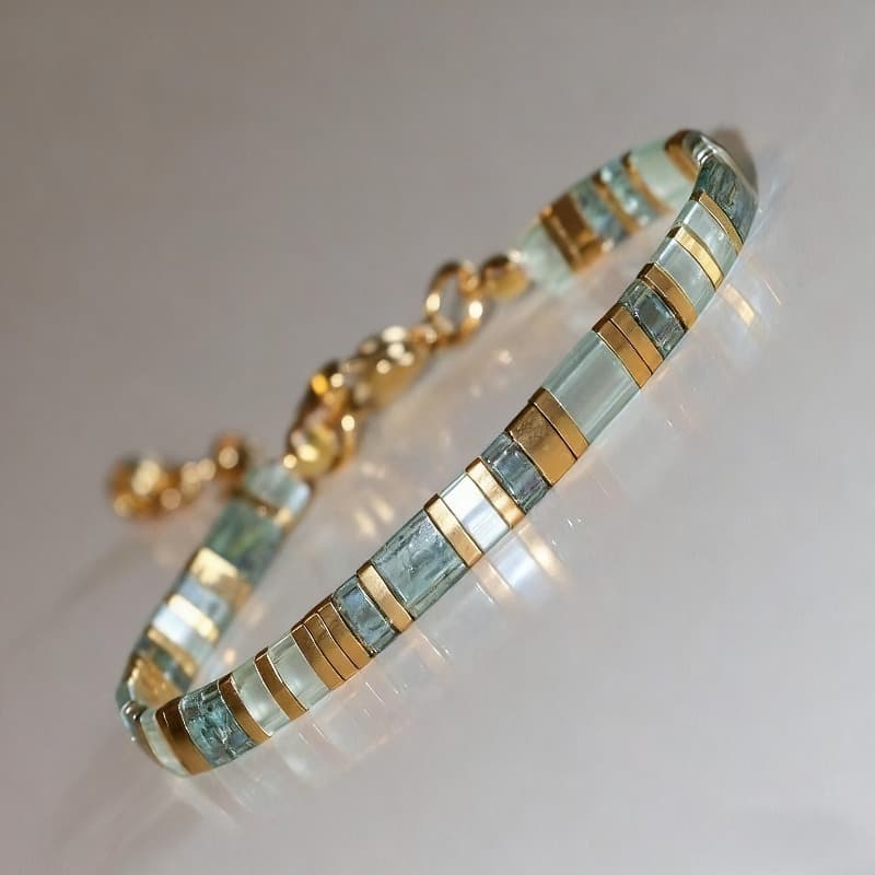 TEMU 2d Flat - Stunning Multi-colored Beaded Bracelet Made Of Flat Glass And Golden Accents, Perfect For Women As Daily Or Holiday Gifts