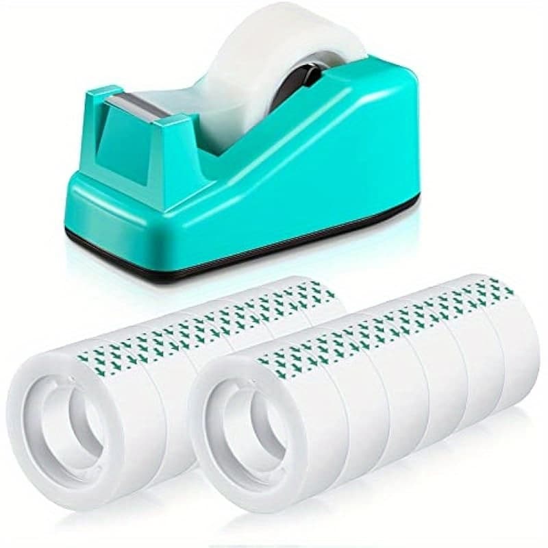 TEMU Tape Dispenser Desk With 7 Rolls Transparent Cute Small Tape Dispenser Packing Refills Invisible For Gift Wrapping Office Supplies Classicgreen