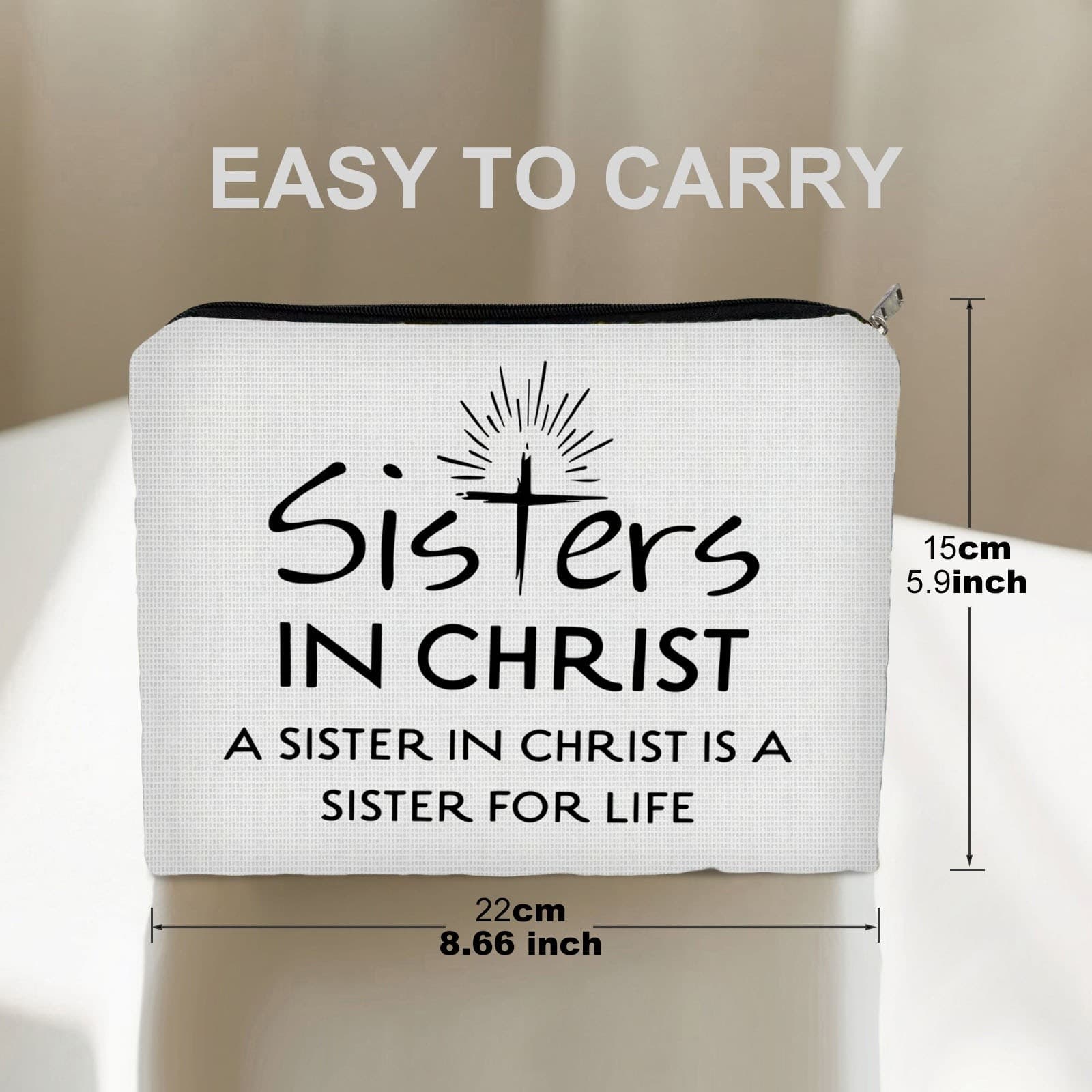 TEMU 1pc Christian Sisters Double - Sided Cosmetic Bag, 8.66in*5.9in Size, Polyester Material, Stylish & Practical, Ideal For Storage, On - The - Go , With "sisters In Christ" Message