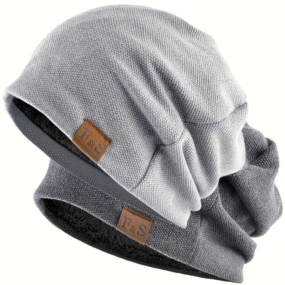 TEMU 2pcs Autumn Winter Unisex Pullover Hat, Outdoor Casual Loose Knitted Hat, Label Hat, Street Style, Soft Thick Comfortable Fabric, Thick Brimless Hat, Winter