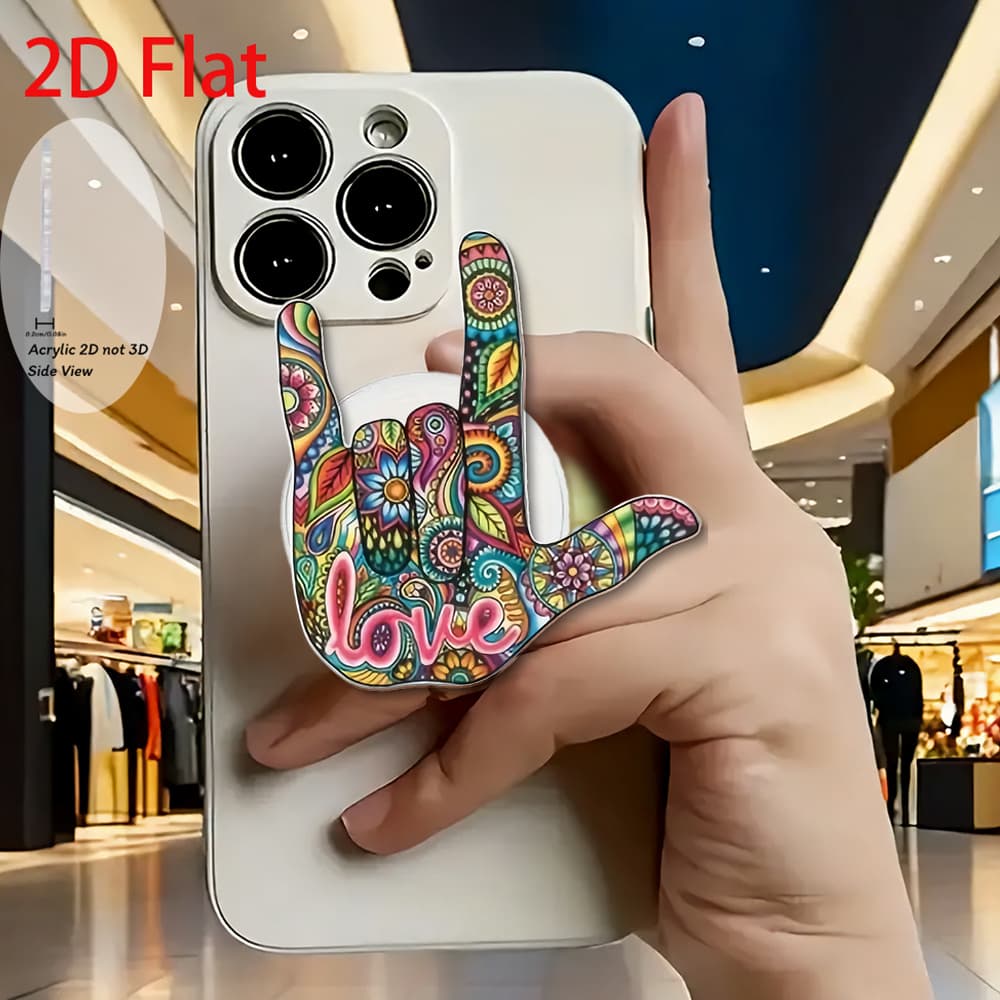 TEMU 2d Flat Fashionable Cute Colorful Flower Pattern Rock Gesture Acrylic Retractable Mobile Phone Holder, Pop-up Mobile Phone Holder