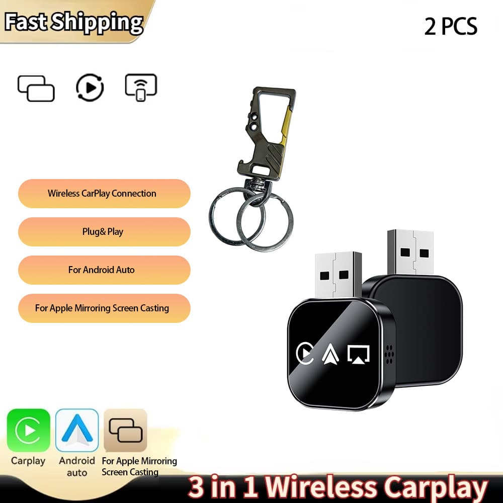 TEMU 2pcs 3-in-1 Adapter + Keychain, Car Screen Mirroring Converter, 2026 Upgrade Mirror Ios Phone For Iphone// /, Bluetooth Auto Link, Wired To Wireless, (mirroring Is Only For Devices)