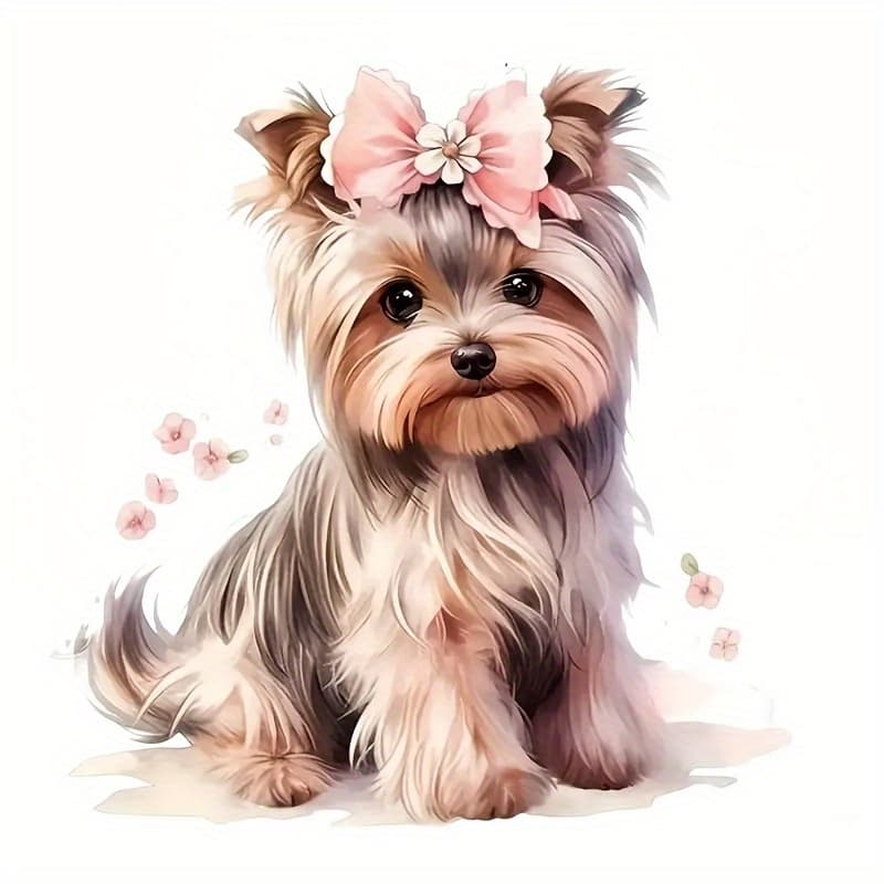 TEMU 6-inch Yorkshire Terrier Vinyl Sticker With Pink Bow And Flowers- Cute Cartoon Dog Sticker For Laptops, Bottles, Trucks, Phones, Motorcycles, Windows, Walls And Cups