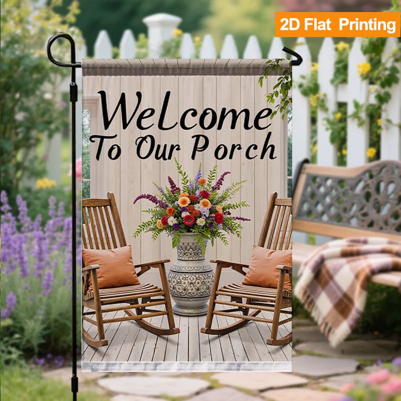 TEMU 2d Flat - 2d Flat - 12x18 Inch Double-sided Garden Flag - Porch Illustration Featuring Rocking Chairs And Colorful Flowers, Ideal Outdoor Farmhouse Decoration For Your Courtyard, Porch