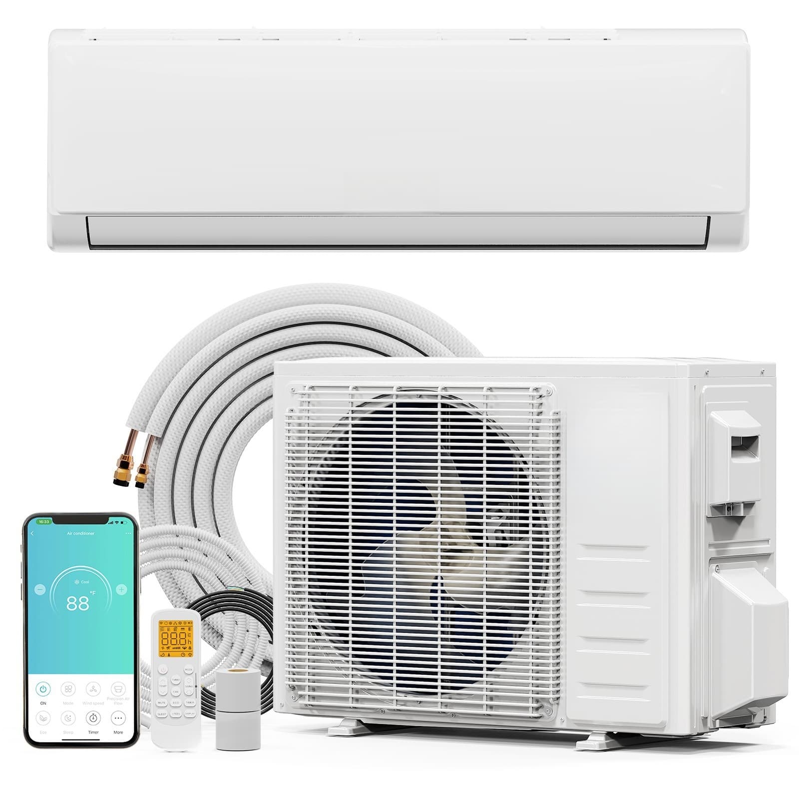TEMU 11500btu/9000btu Split Air Conditioning And Heating System With Inverter, 115v, Ductless Split Ac Unit Featuring Pre-charged Condenser, , Installation Kit, And Wifi
