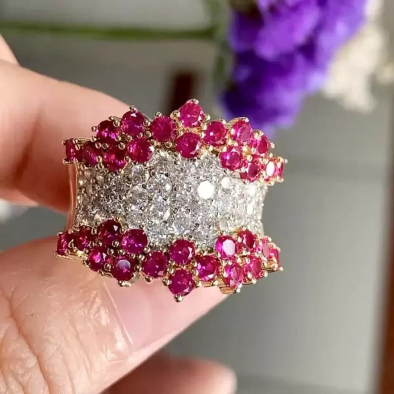 TEMU Vintage Court Style Inlay Shiny Zirconia Red Lace Ring For Women Party Banquet High-quality Jewelry Daily Vacation Elegant Ring Additions Valentine's Day Fashion Gift