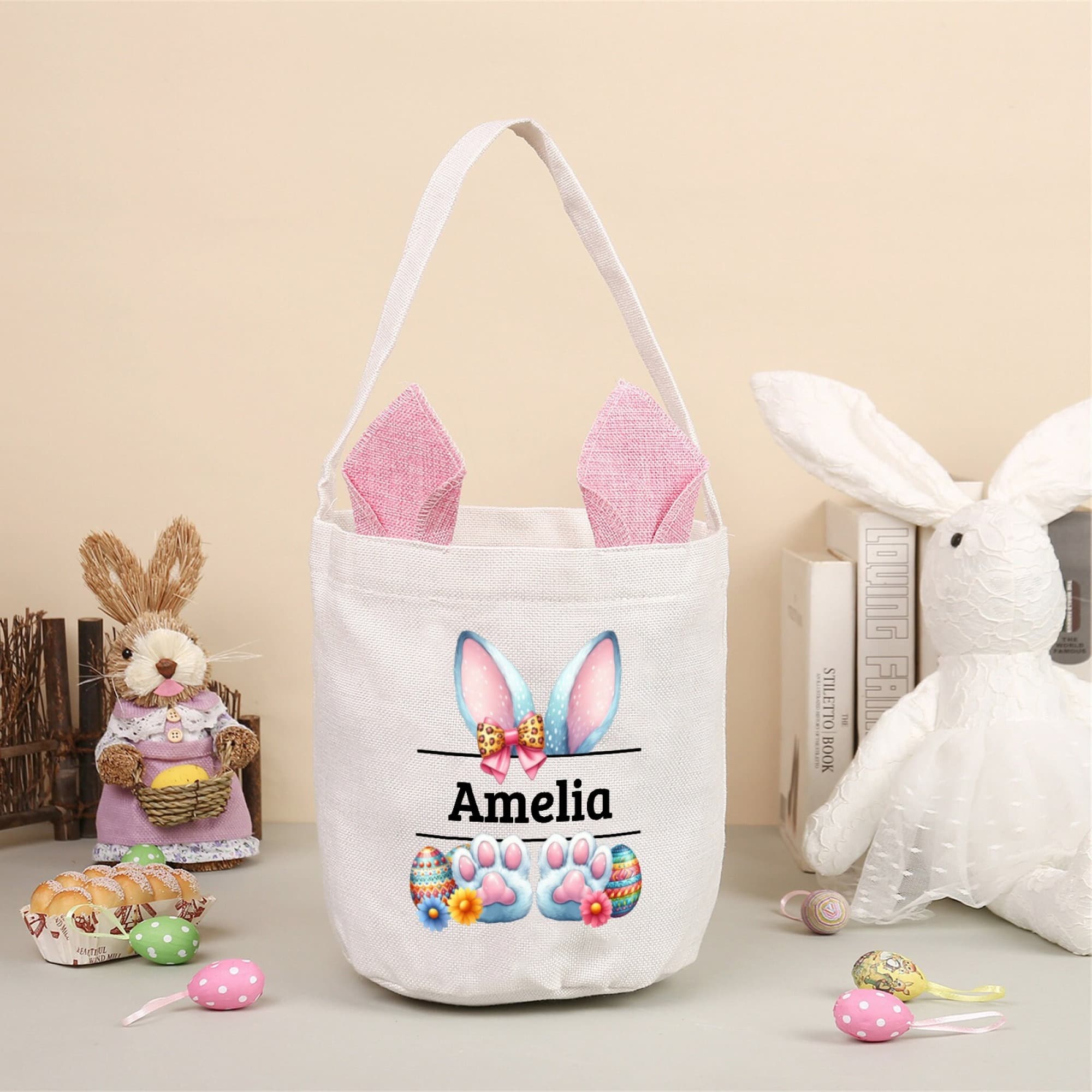 TEMU 1pc Personalized Custom Name/number Easter Bunny Gift Bags - Bunny-themed Tote Bags With Custom Text, Egg Hunt Basket Bags For Party Favors, Spring & Egg Hunts ( Add-ons)