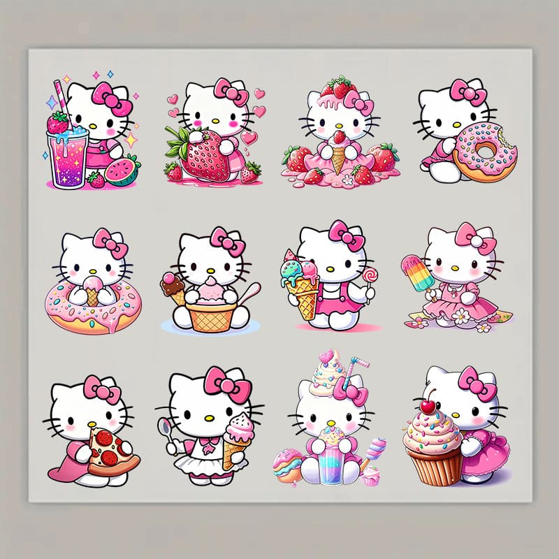TEMU 12pcs Per Sheet Of Hello Kitty Cartoon Cup Stickers, Uv Transfer Stickers For Glass Bottles And Water Cups, Self- Stickers For Cup Decoration, Gifts (cup Not Included)