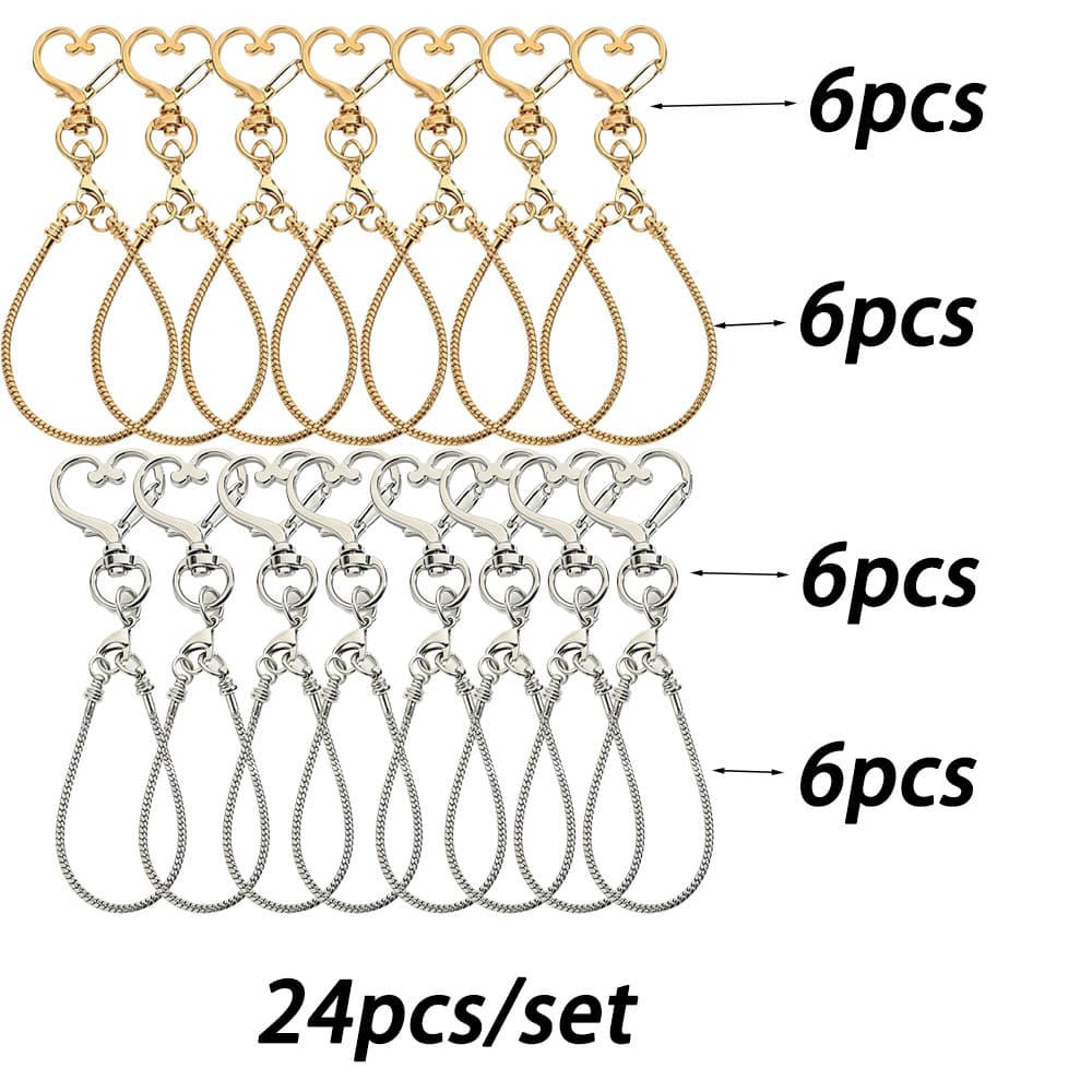 TEMU 24pcs/set Beadable Keychains Set Creative 12pcs Blank Chain & 12pcs Heart Spring Hooks - Making Keyrings Set For Bag & Cup Pendant, Perfect Gift For , Wedding, Birthday, Back To School Gift