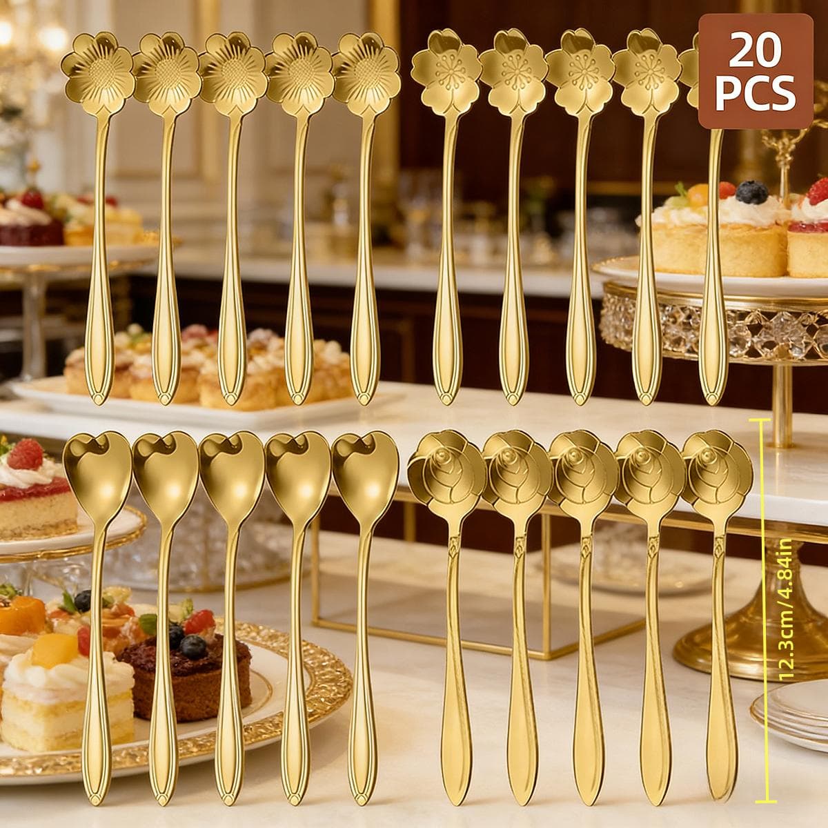 TEMU Vfvhome 20pcs Floral Spoon Set, Mini Flower Tea Spoon Set, Ice Cream Dessert Spoon Coffee Spoon, Creative Stirring Spoon, Dishwasher Safe, Durable Kitchen And Dining Additions