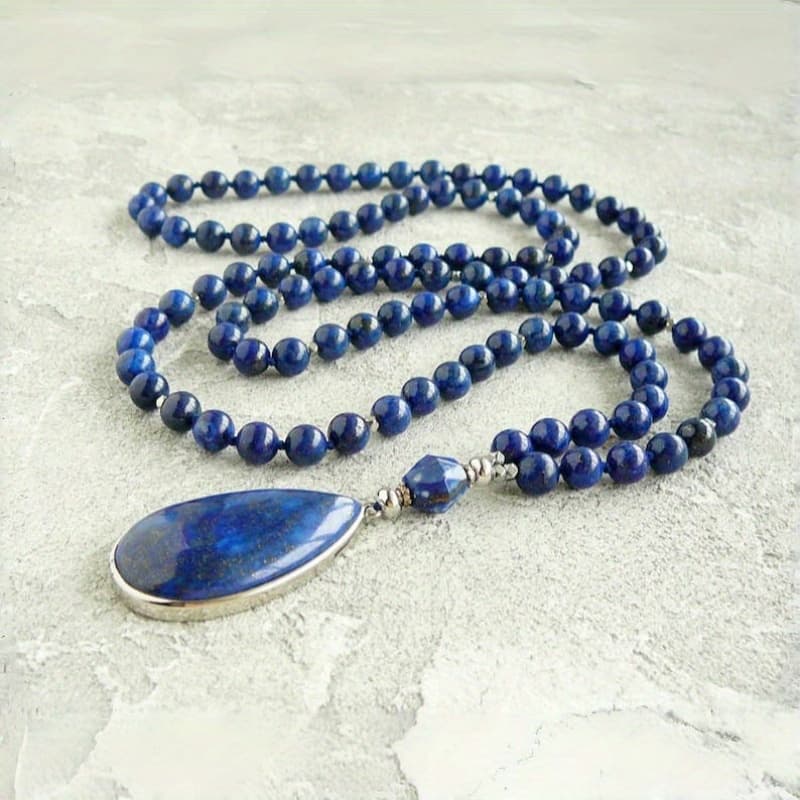 TEMU Round Beaded Blue Lapis Neck Jewelry For Men And Women Natural Stone Necklace Pendant