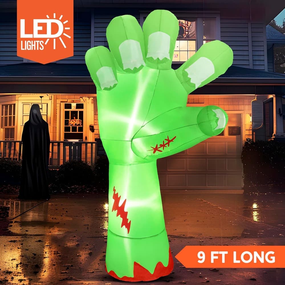 TEMU 9ft Long Giant Halloween Inflatables Zombie Arm Outdoor Decoration, Giant Arm Blow Up Yard Decoration With Built-in Leds, Halloween Inflatables Zombie Arm Party Supplies For Yard Garden Lawn