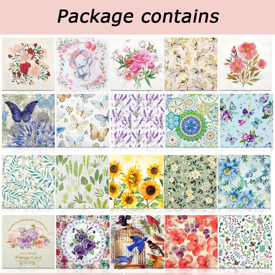 TEMU 20 Pack Assorted Floral Napkins For Decoupage Toile Napkins Flower Cocktail Decorative Paper For Birthday Party Beautiful Gorgeous, 20 Styles Each 6.5 Inches