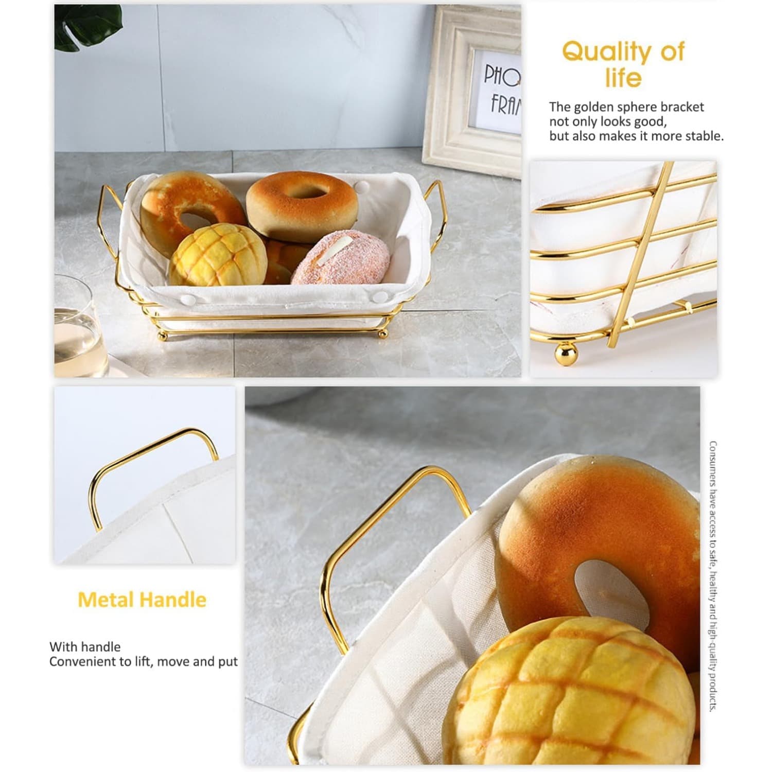 TEMU Golden Baskets For Serving For Bread, Ideal For Parties - Wire Baskets For Fruits, Vegetables, And For Bread (1)