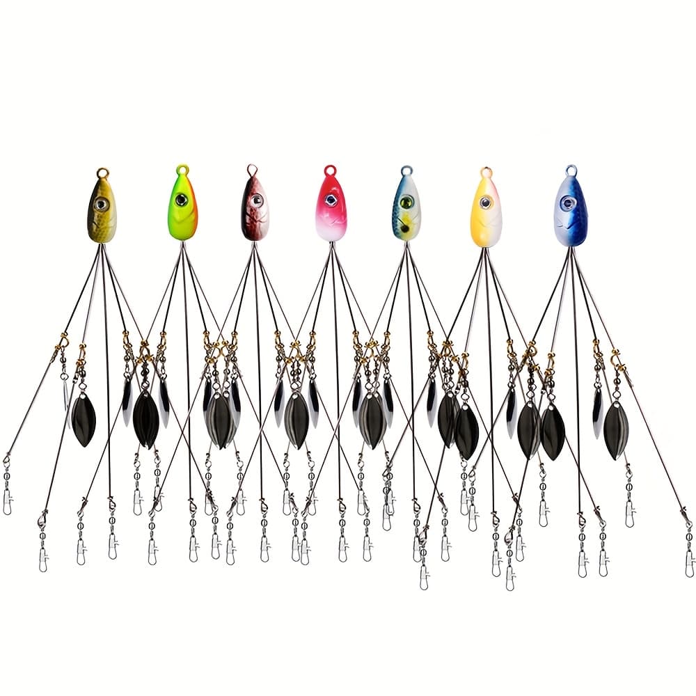 TEMU 7pcs 5-arm Umbrella Fishing Rod Ultralight Tripod Lure Set For Beginners With Multi-head Lure