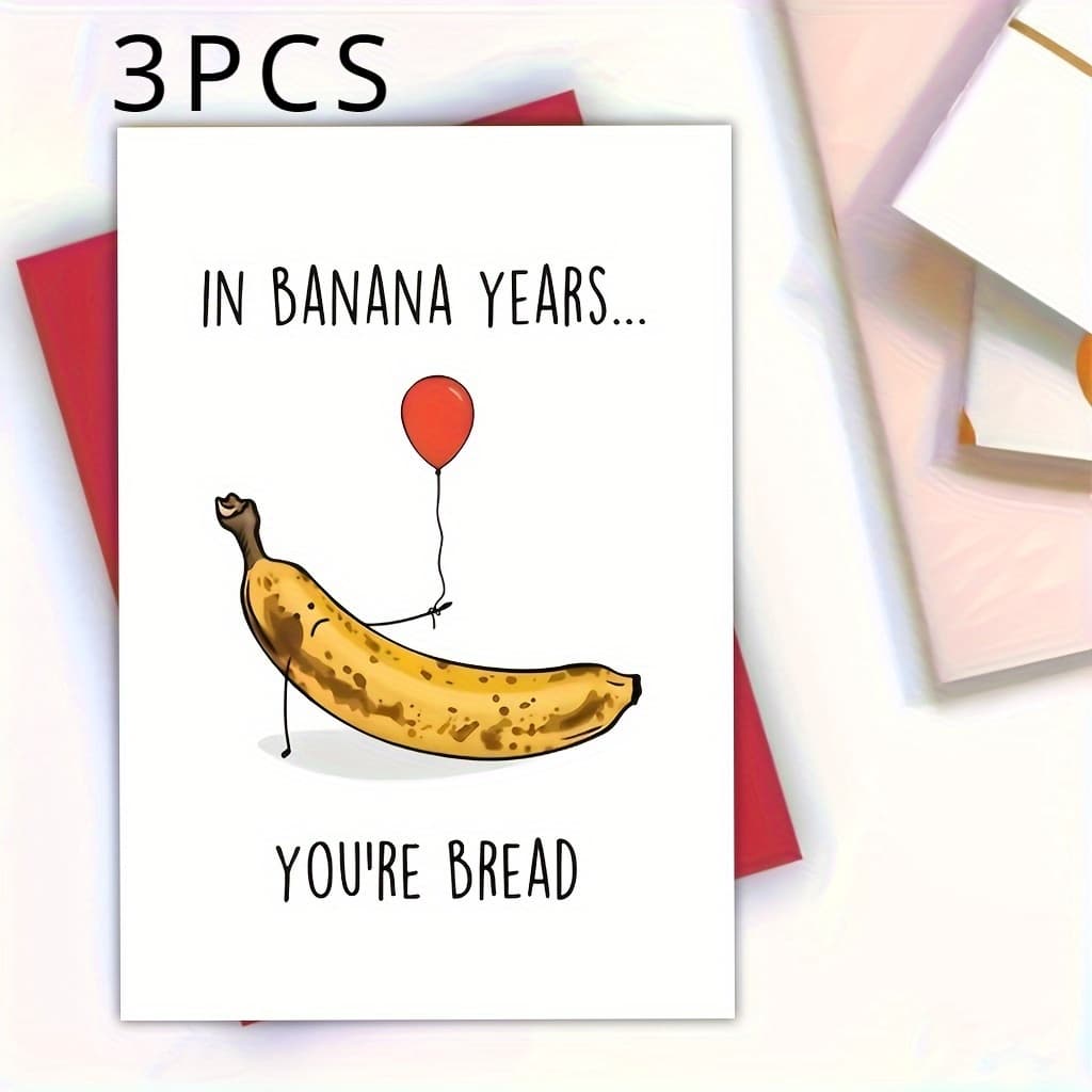 TEMU 3pcs Humorous Banana Bread Birthday Card Is The Perfect Birthday Gift For , Suitable For Men And Women. , 'in The Year Of The Banana, You Are Bread.'