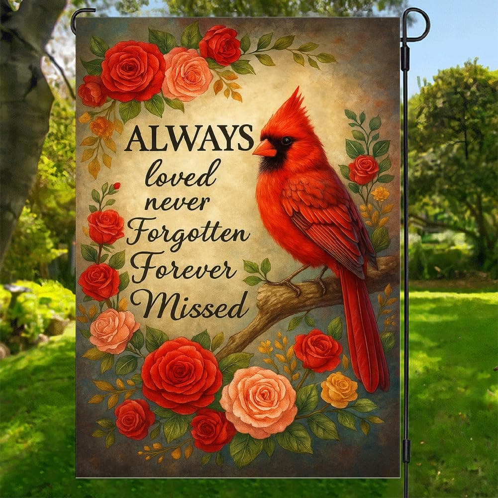 TEMU 1pc Memorial Garden Flag | , , , Red Bird Yard Lawn Decoration, Remembrance Sympathy Gift, Commemorating The , Cemetery Tombstone Banner, Double-sided Design, 12x18inch, Polyester Material