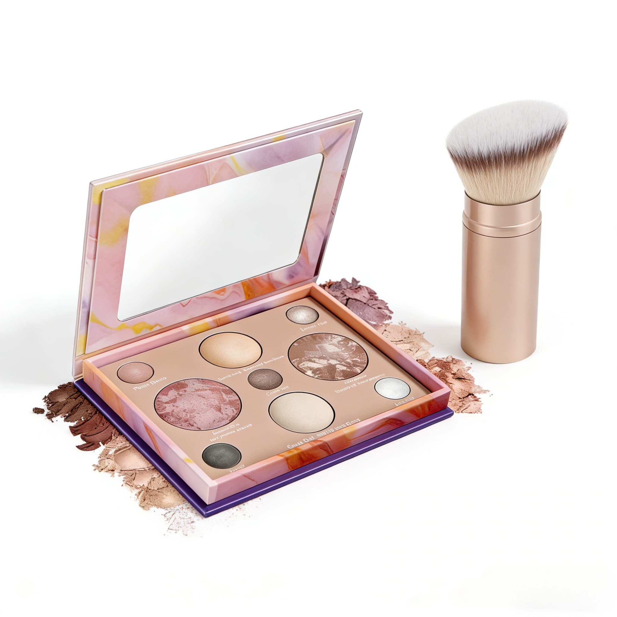 TEMU 's 7-color Baked Makeup Tray 2pcs Set | Includes Facelift Powder, Blush, 3-color Eyeshadow And Concealer Brush - Portable Travel Tray, Powder Formulated To Create A Flawless Look