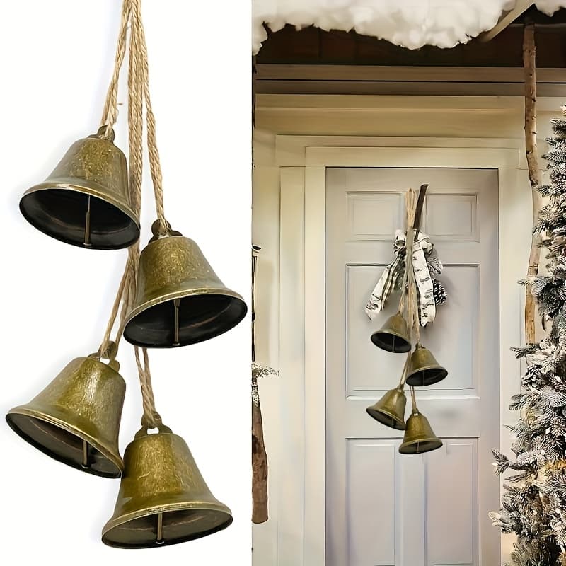 TEMU Set Of 4 Christmas Bells For Decorating Your Home, Including Options For , Wreath, And More, Perfect For Women, Mothers, And Grandmothers, Featuring A Rustic Style