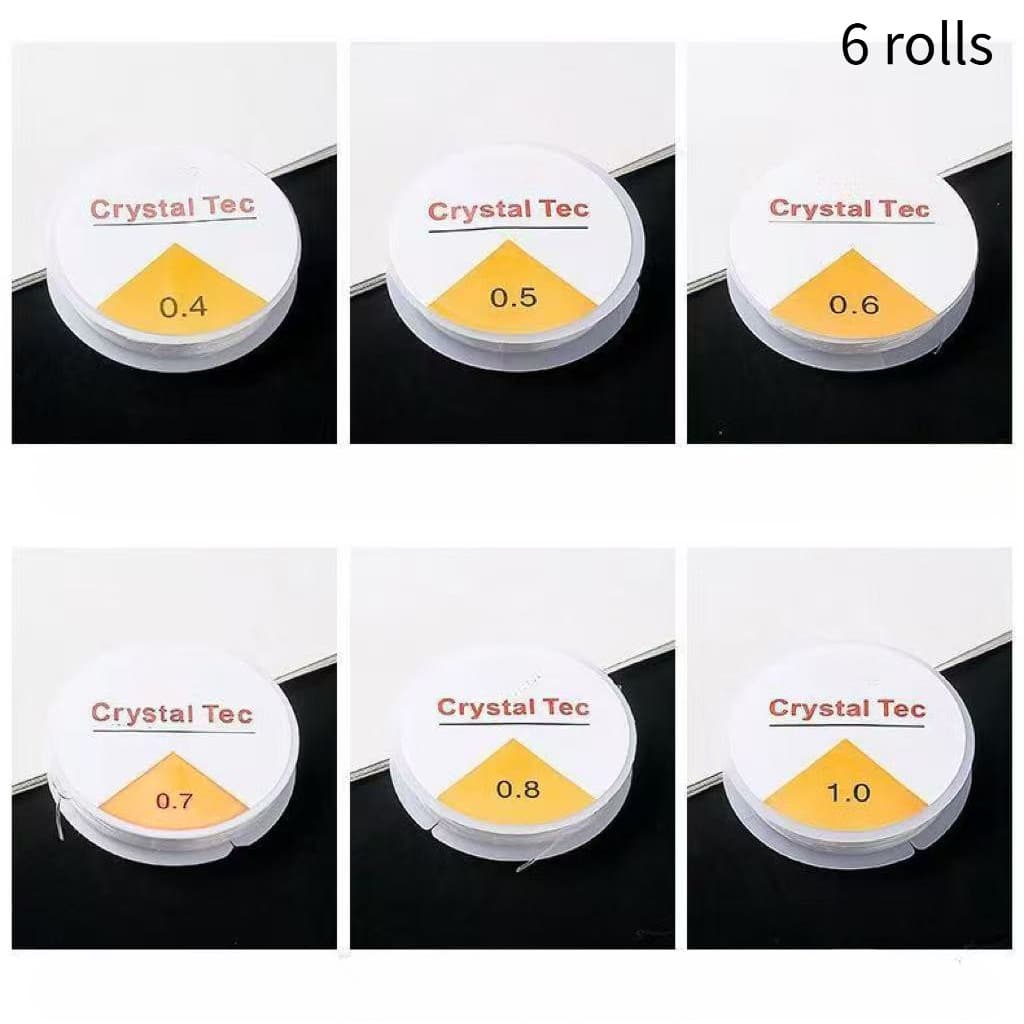 TEMU 6 Rolls Of 0.4/0.5/0.6/0.7/0.8/1mm Assorted Elastic Cord Accessories For Handmade Beading, Transparent White Wear-resistant Fishing Line Elastic Cord