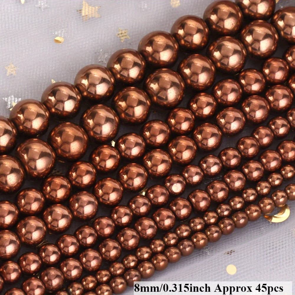 TEMU 3/ 4/ 6/ 8/ 10mm Natural Stone Beads Copper Color Hematite Round Loose Spacer Beads For Jewelry Making Charm Bracelet Necklace Crafts