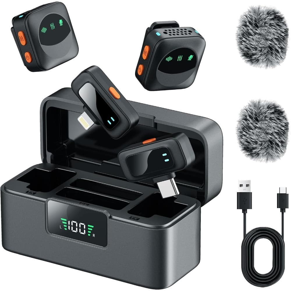 TEMU Mini Mic Wireless Lavalier Microphone System Clip-on Microphone For Iphone, , 48h Battery With & Mute Function, Video Recording, Vlogs, Live Streaming - Clear Audio Quality Microphone