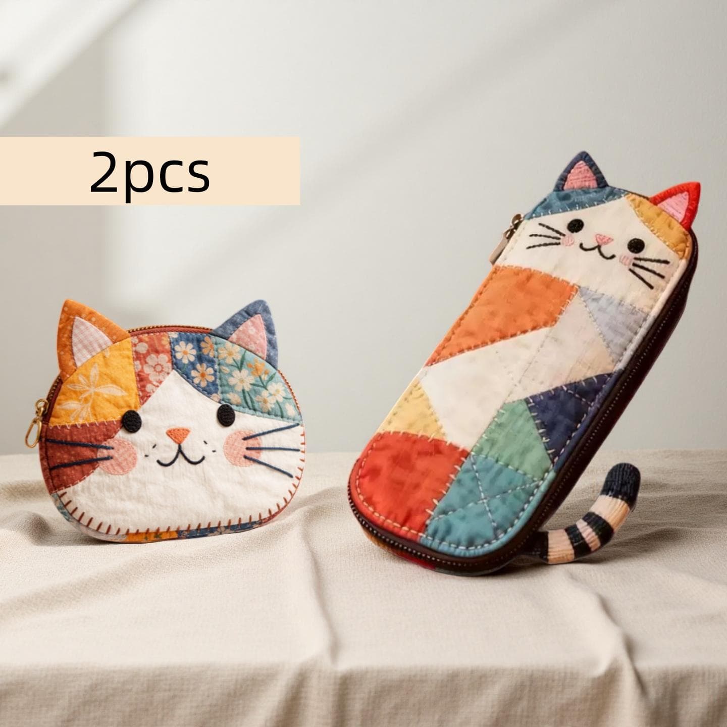 TEMU 2pcs-cat-themed Coin Purse, Cute Zipper Design Makeup Bag, Travel Storage Bag, Suitable For Home And Travel Use