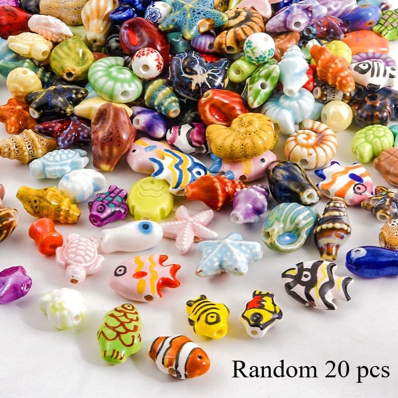 TEMU 10/20/lot Colorful Hole 2mm Clownfish Turtle Star Conch Shell Ceramic Beads For Jewelry Bracelets Diy Crafts