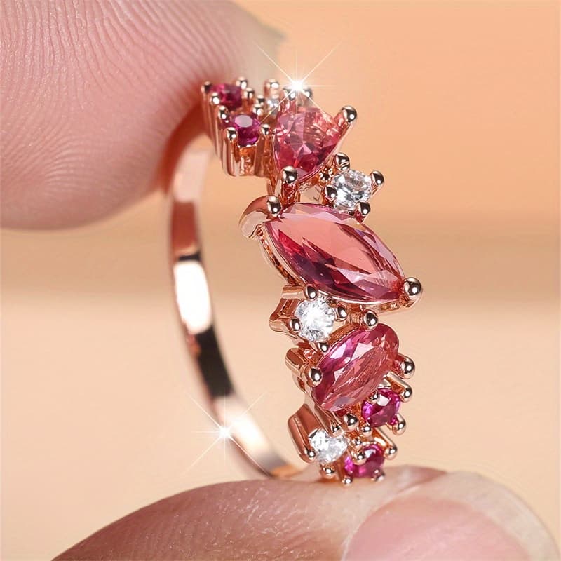 TEMU Luxury Rose Golden Color Cut Rose Ring Wedding Band Valentine's Day Jewelry