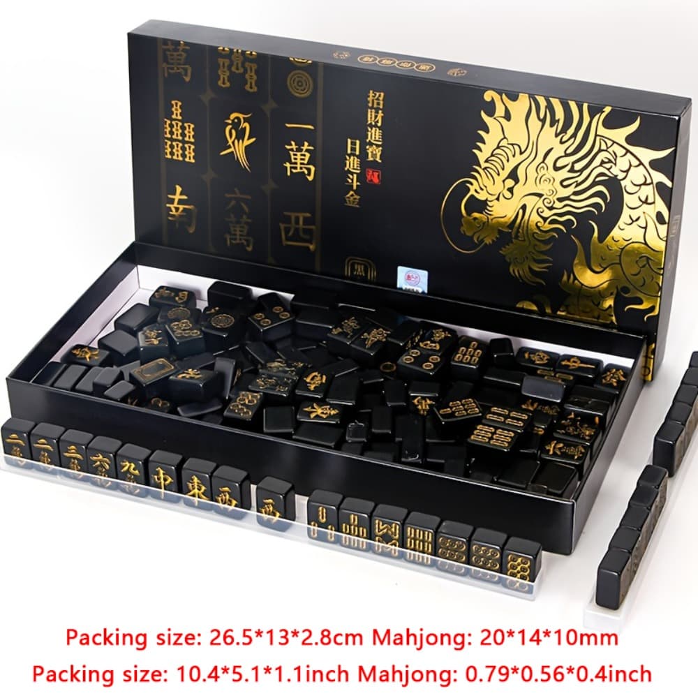 TEMU Gxf Black And Golden Mahjong Portable , Travel Pack 144pcs Of Mahjong, Includes 2 Dice/ 4 Mahjong Fixing Slots, As A Gift For , Travel Game