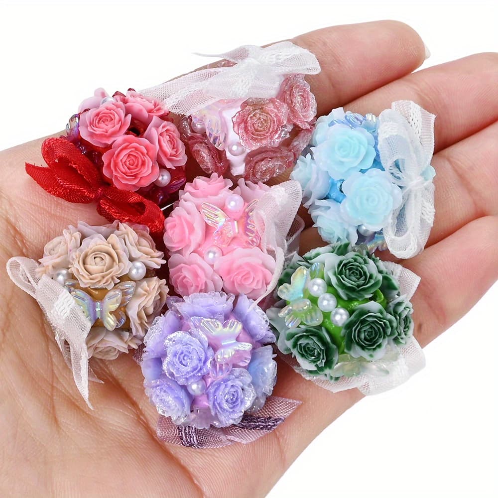 TEMU 9pcs Loose Resin Beads 21mm Colorful Rose Bow Flower Ball Beads For Decorative Beads Handmade Jewelry Making Diy Beaded Pen Bracelet Necklace Earrings Keychain Mobile Phone Chain Making Material