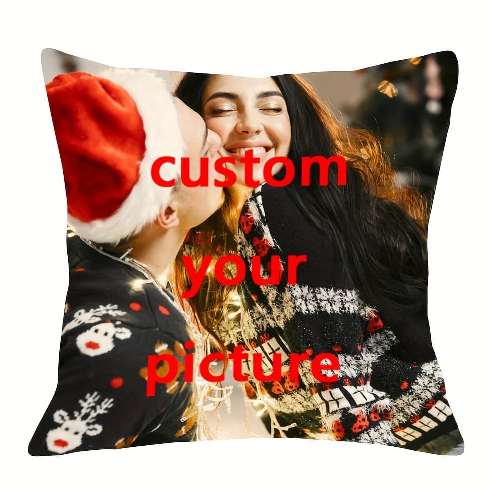 TEMU Personalized Photo Plush Pillowcase - Your Custom Image (18.0x18.0 Inches), Hand Wash Only, Your Photos As Gifts For Birthdays, Christmas, Valentine's Day - Decor And Bedding Additions