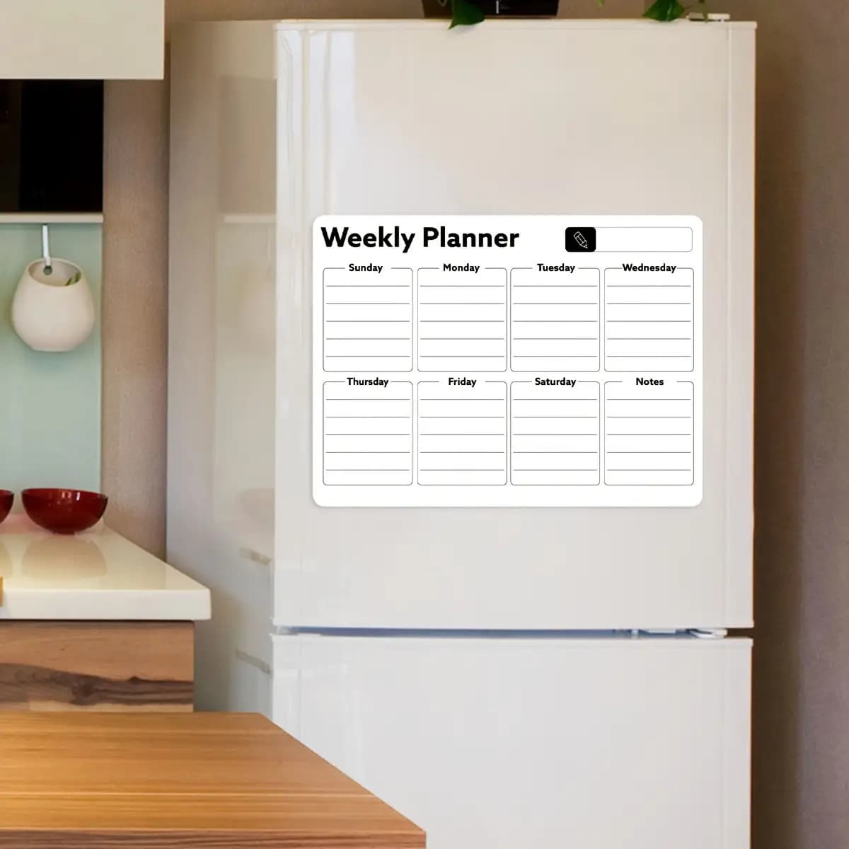 TEMU 1pc Magnetic Fridge Calendar - Weekly/monthly Dry Erase Calendar, Meal And Task Organizer | Durable Refrigerator Whiteboard For Kitchen Organization | Durable Plastic Refrigerator Magnet