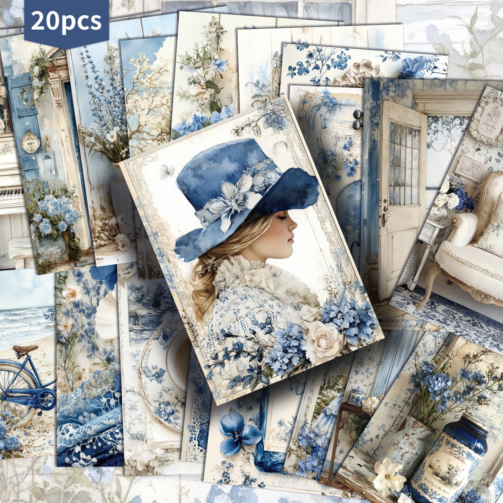 TEMU 20 Pack French Floral Paper Postcards - 4x6 Inches Junk Journal Paper, Classic Pinup Illustrations, Collectible Decorative Painting Cards For Scrapbooking & Crafting