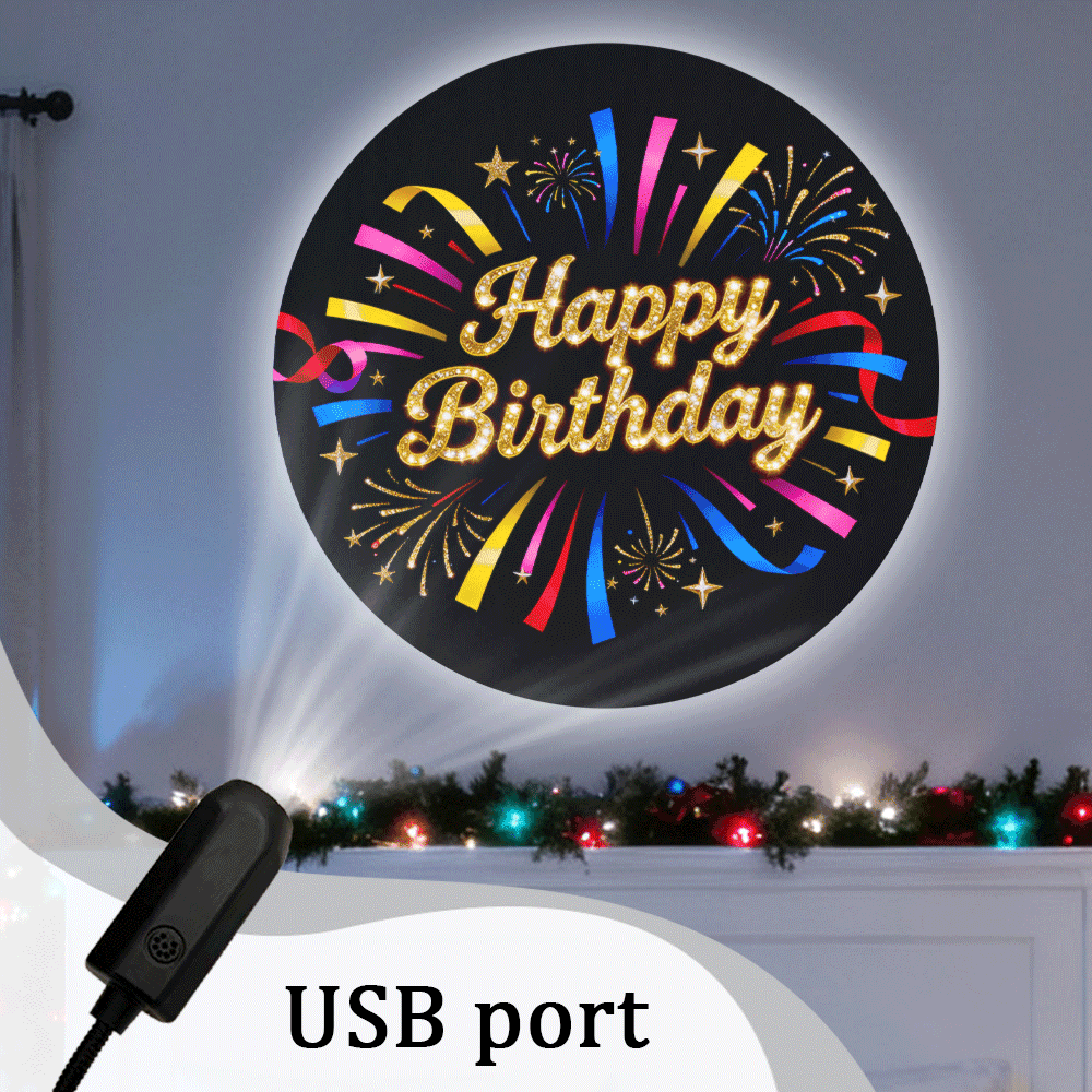 TEMU 1pc, Birthday Fireworks Theme Usb Interface Projection Light (10.83''x0.98''), Birthday Trendy Decor, Living Room Stunning Ambient Lighting, Birthday Lovers Or Celebratory Interior Accent Gift