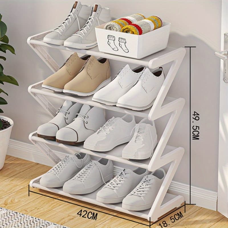 TEMU 4-tier Large Size Z-shaped Shoe Rack, Easy Assembly No Tools Required, Pink Plastic Stackable Storage Organizer For Home, Dorm, And Living Room, Space-saving , Shoe Storage Organizer