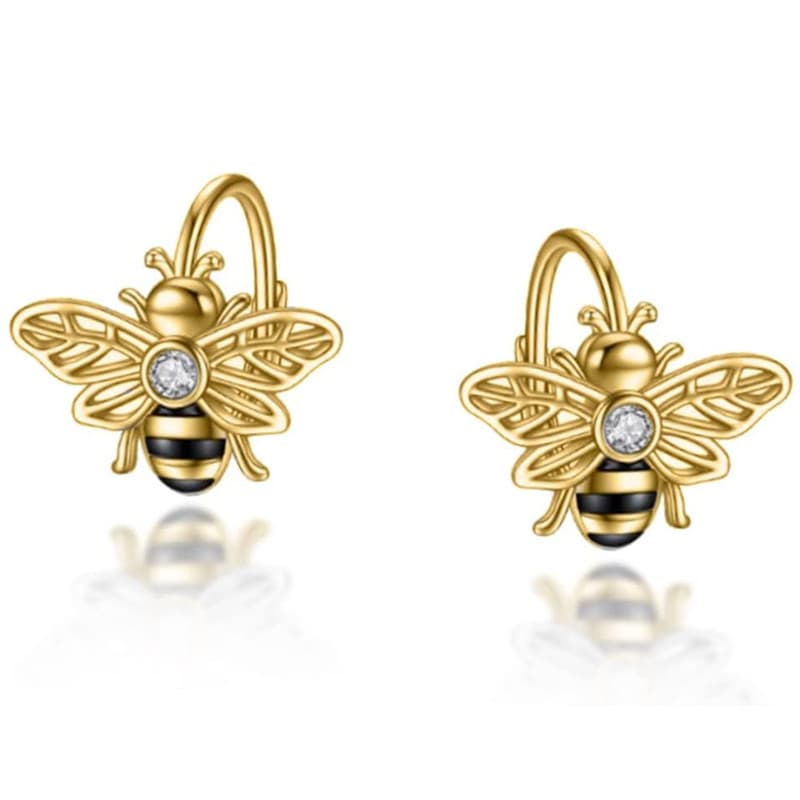 TEMU 1 Pair Women Fashion Earrings Small Cute Inlay Synthetic Zirconia Bee Earrings For Women Daily Casual Vacation Exquisite Personality Insect Earrings