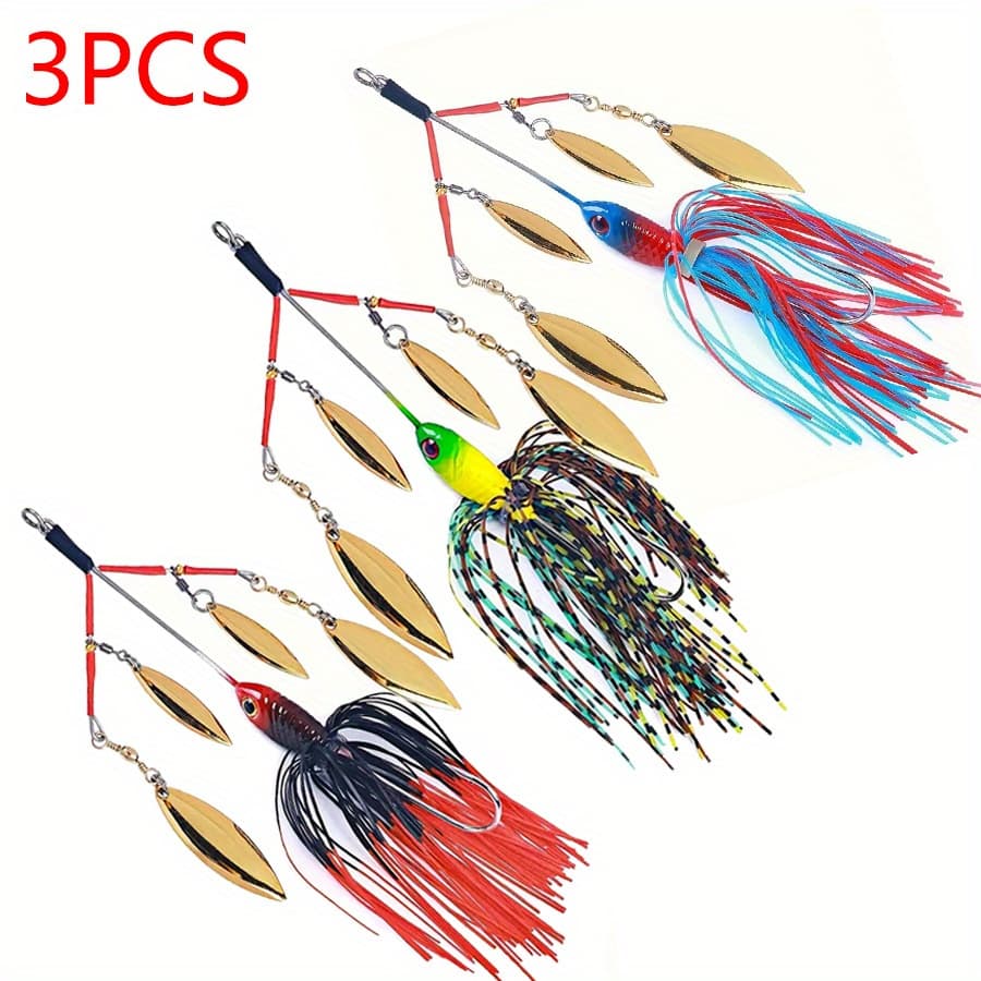 TEMU 3pcs Sinking Artificial Baits With Flashing Composite Sequin Spinnerbait For Pike Trout Bearded Guy Hard Bait Kit Blade Rotary Sequin Fishing Lures Set