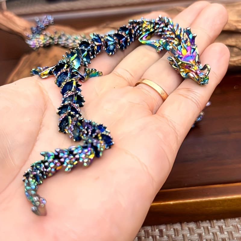 TEMU 3d Metal Dragon Statue With Articulated Joints - Iridescent Dragon Decor, Perfect For Home, Desk, And Festive Party Decoration. An Gift For Holidays And Special Occasions