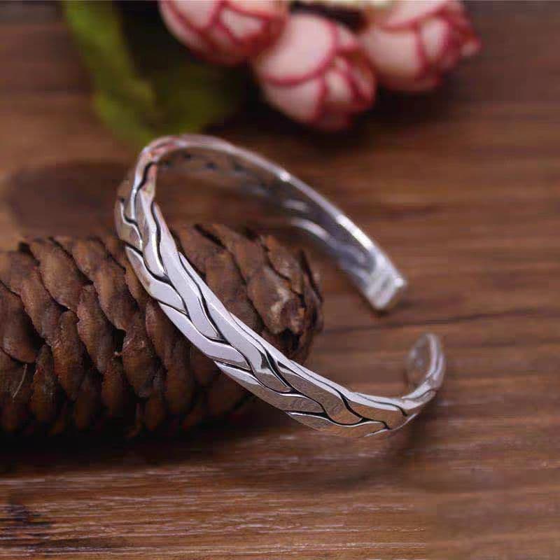 TEMU S925 Sterling Silver Bracelet, Fashionable Retro Woven Twisted, Men's And Women's Couple Bracelet, Classic, Easy, Fashionable