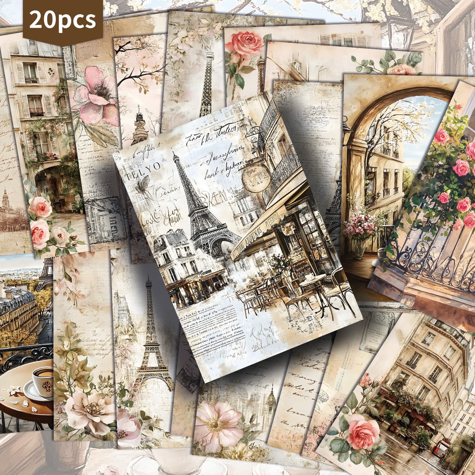 TEMU 20 Pack Paris Paper Postcards - 4x6 Inches Junk Journal Paper, Classic Pinup Illustrations, Collectible Decorative Painting Cards For Scrapbooking & Crafting