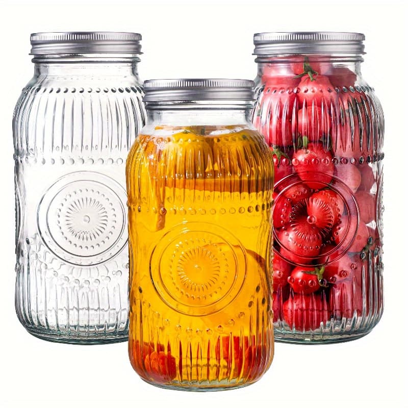TEMU 64oz Vintage Mason Jars With Lids, Wide Mouth 2 Quart Canning Jar Half Gallon, Safe For Storage, Canning, Pickling, Preserving, Fermenting, Diy Crafts & Decor 3 Pack