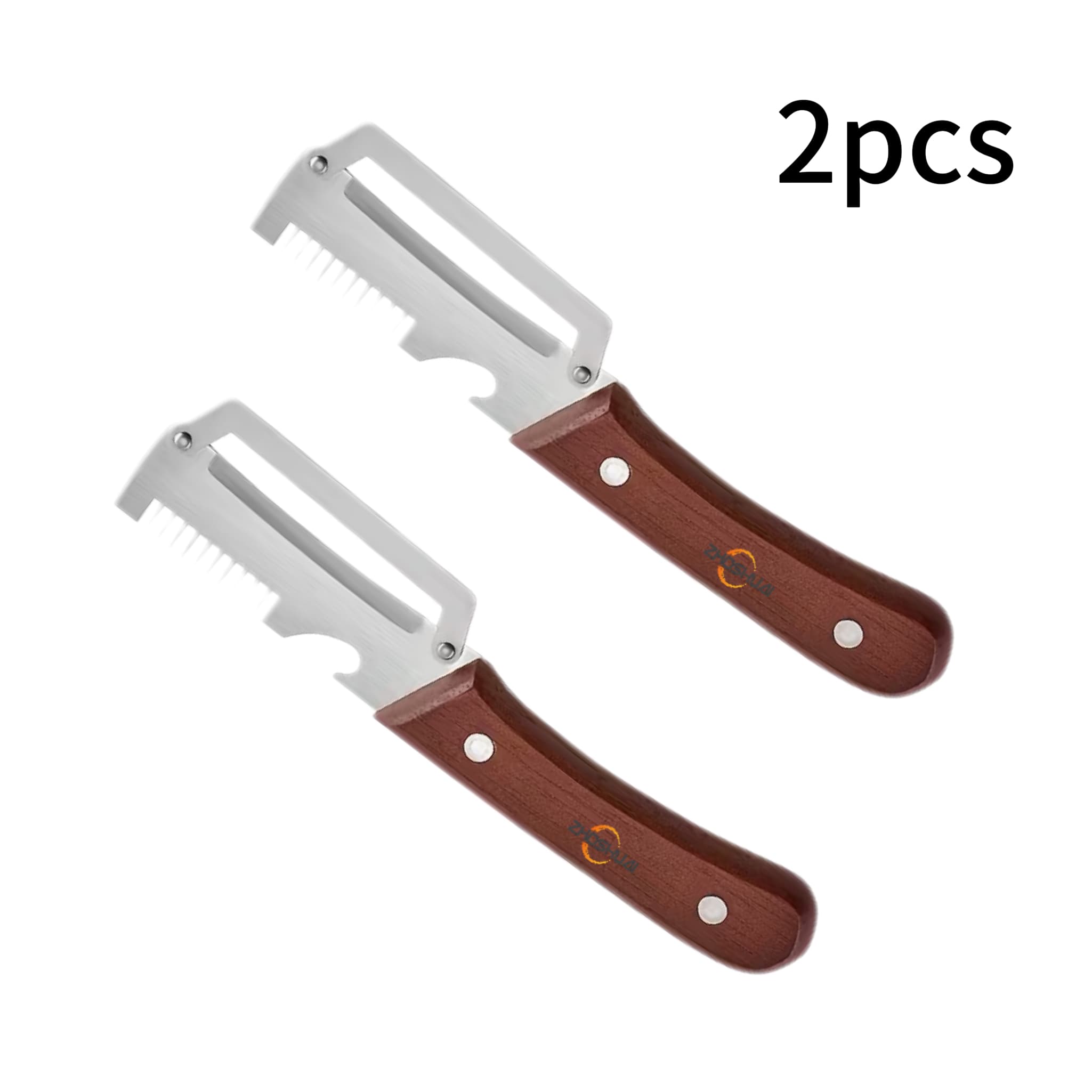 TEMU 2pcs Zhoshuai Multi-functional Wooden Handle Peeler, With The Functions Of A Scallion Peeler And A Bottle Opener In One, Integrates Vegetable Chopping