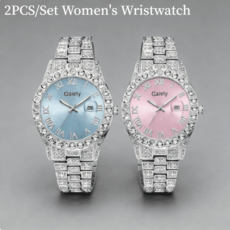 TEMU 2pcs Elegant Women's Wristwatch Set, Roman Numeral Dial, With Calendar Display Watch, Ladies Watch Jewelry Set, Suitable For Daily Clothing Matching
