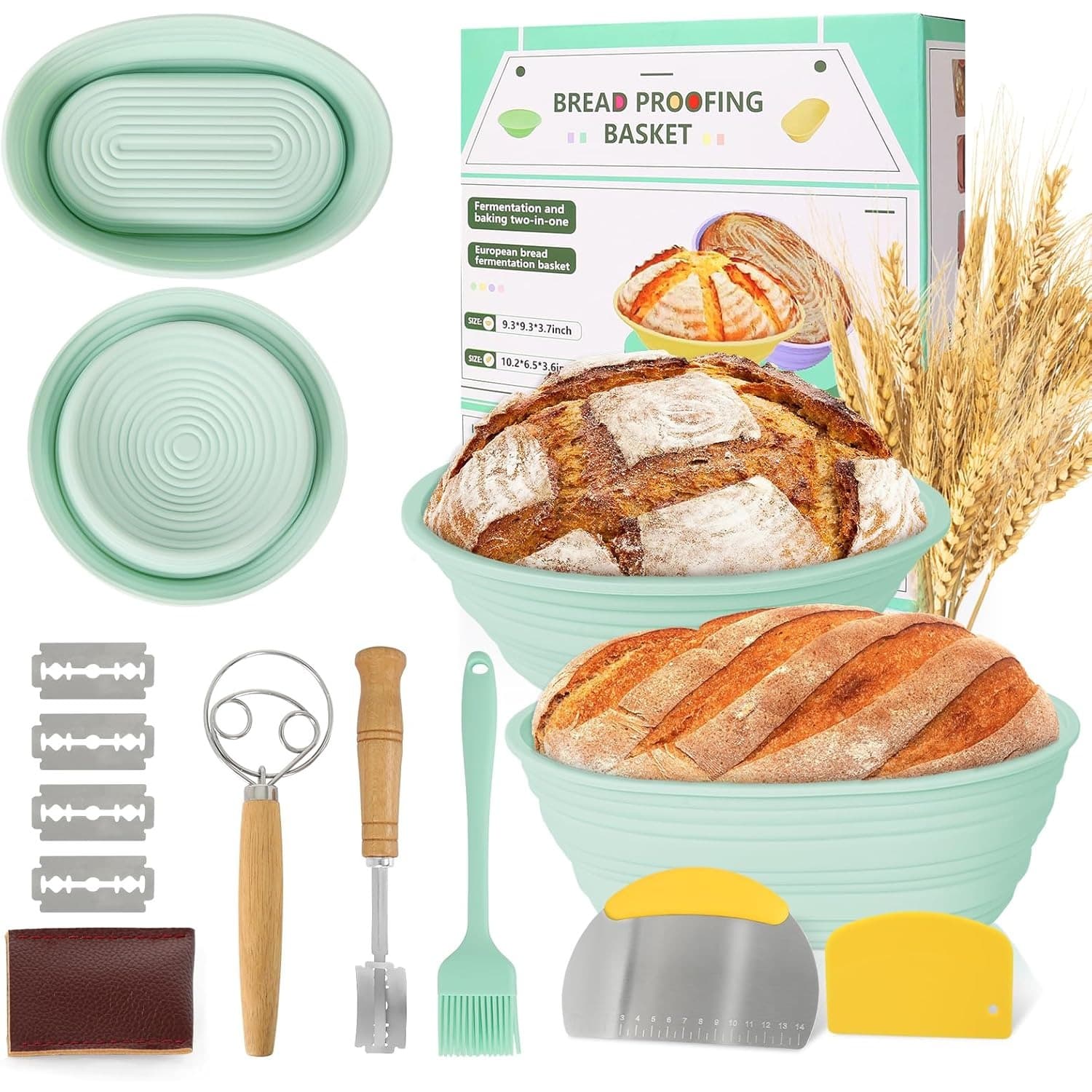 TEMU Complete Set Of Silicone Proofing Baskets For Bread Making, Including - 9-inch Round And 10-inch Oval Foldable Sourdough Baking Baskets . Are Non-toxic, Easy To Clean, Durable, And Portable
