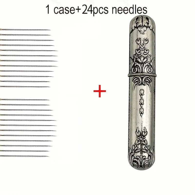 TEMU 1 Vintage Style Needle Box With 24 Self-, Suitable For Diy Sewing Materials, Large Eye Needle Storage Box, In Silver Gray And Bronze Colors