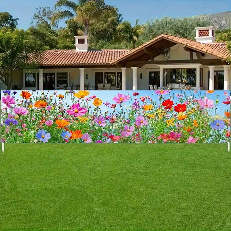 TEMU Large Double-sided Floral Banner - 78.74"x17.71" Colorful Garden & Party Decoration Suitable For Weddings, Birthdays, Showers, Indoor/outdoor Use - No Needed, Durable Fabric Hanging Banner