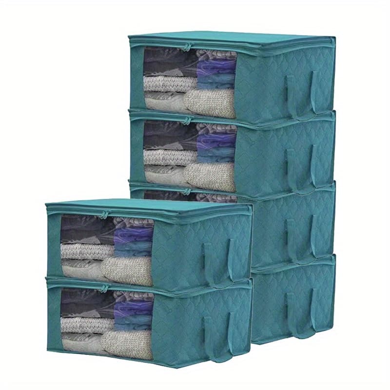 TEMU 6packs Large-capacity Thick Durable Fabric Storage Bags - Versatile Foldable Closet Organizers With Handles For Blankets, Comforters, Clothing - Ideal For Bedroom & , Under-bed Storage thumbnail 2