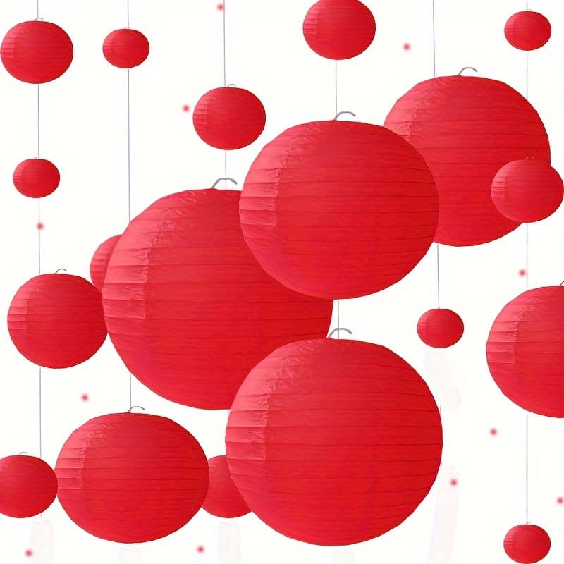 TEMU Set Of 18 Large Red Paper Lanterns | 2025 Chinese New Year Decorations, Suitable For Birthdays, Weddings, And Special Occasions, , Non-electric